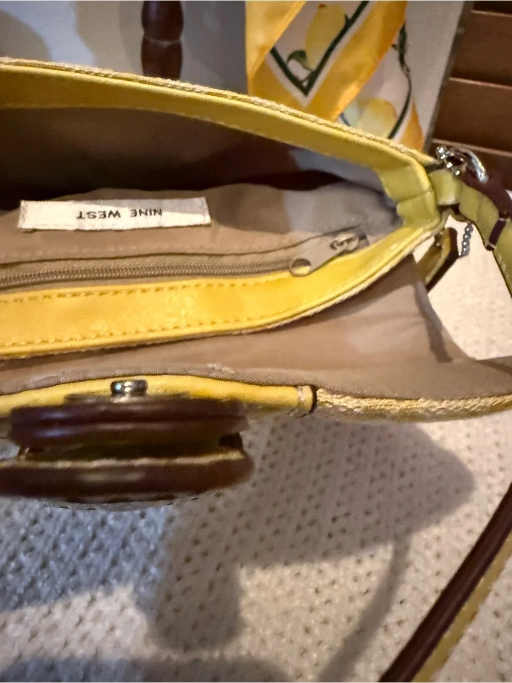 Nine West Yellow Patterned Buckle Shoulder Bag